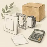 Dessin d’un appareillage décomposé en mécanisme, support et plaque, près d’une calculatrice.