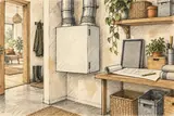 Dessin d’un caisson de ventilation accessible et d’un filtre posé à côté.